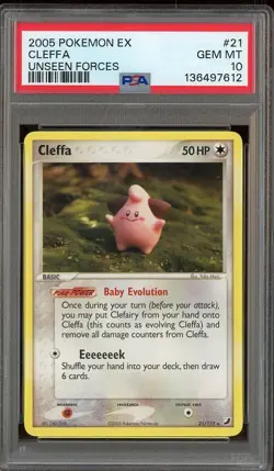 2005 Pokemon EX Unseen Forces #21 Cleffa PSA 10 GEM MINT - Image 1