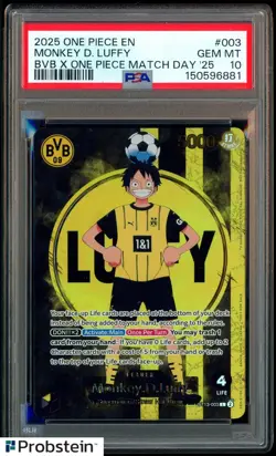 2025 ONE PIECE PROMOS BVB X ONE PIECE MATCH DAY 2025 #003 MONKEY D. LUFFY PSA 10 - Image 1