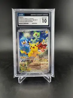 CGC 10 Gem Mint Pikachu 2022 Chinese Promo Card Scarlet & Violet Pre-Order - Image 1