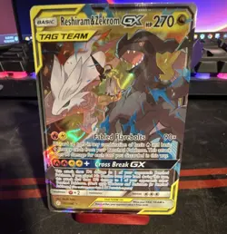 Pokemon Reshiram & Zekrom GX TAG TEAM Ultra Rare Holo Sm-Cosmic Eclipse 157/236… - Image 1