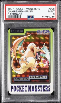 1997 POCKET MONSTERS CARDDASS #006 CHARIZARD-PRISM PSA 9 - Image 1