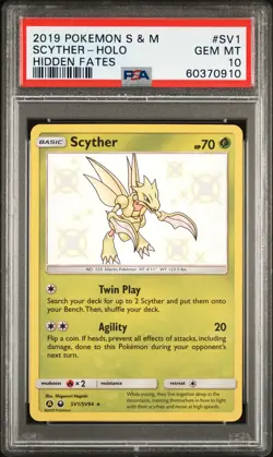 2019 POKEMON SUN & MOON HIDDEN FATES #SV1 SCYTHER-HOLO PSA 10 - Image 1