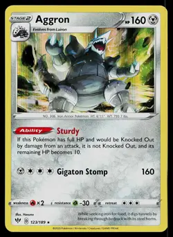 Pokemon Card Darkness Ablaze Aggron 123/189 Rare Holo - Image 1