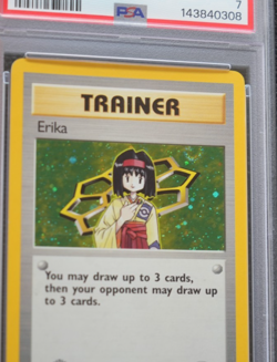 1st Edition Erika 16/132 PSA 7 NM Gym Heroes Holo Pokemon Card Swirl - Image 2