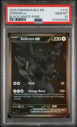 2025 POKEMON BLK EN-BLACK BOLT #172 ZEKROM ex PSA 10 - Image 1