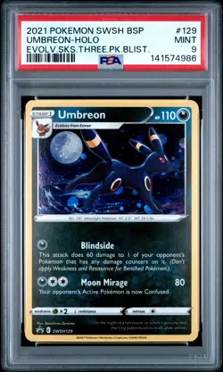 2021 POKEMON SWSH BLACK STAR PROMO #129 UMBREON-HOLO PSA 9 - Image 1