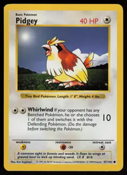 PIDGEY 57/102 COMMON BASE SET SHADOWLESS POKEMON NM/M - Image 1