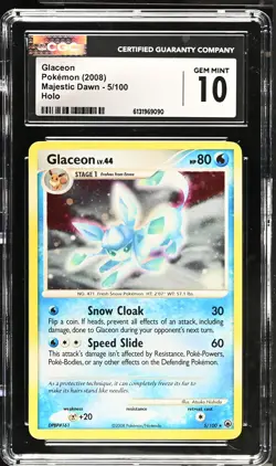 CGC 10 GEM MINT Glaceon 5/100 Holo Majestic Dawn Pokemon Card - Image 1