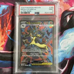 Pokemon Mega Lucario EX 160/132 Me01: Mega Evolution Ultra Rare Holo PSA 9 - Image 1