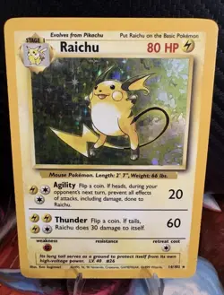Pokemon Raichu 14/102 Base Set Holo Rare LP WOTC Vintage - Image 1
