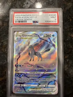 2023 POKEMON SWORD & SHIELD CROWN ZENITH #GG40 FULL ART/GLACEON VSTAR PSA 9 - Image 1