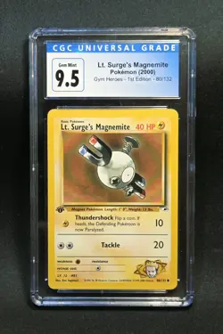 Lt. Surge's Magnemite 80/132 1st Edition Gym Heroes Pokemon CGC 9.5 Gem Mint - Image 1