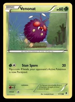 Venonat 1/119 Common Phantom Forces Pokemon Moderately Played - Image 1