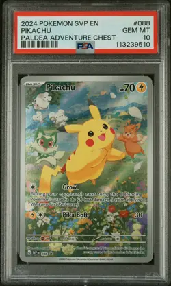2024 POKEMON SVP EN-SV BLACK STAR PROMO PALDEA ADVENTURE CHEST PIKACHU PSA 10 - Image 1
