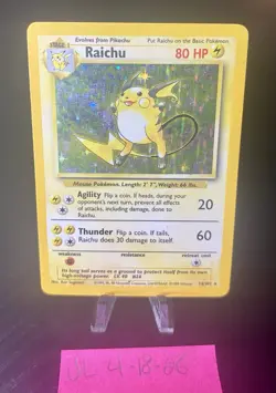 Pokemon Raichu Holo Rare Base Set 14/102 WotC 1999 Vintage - Image 1