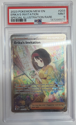 2023 POKEMON MEW EN-151 SPECIAL ILLUSTRATION RARE #203 ERIKA'S INVITATION PSA 9 - Image 1