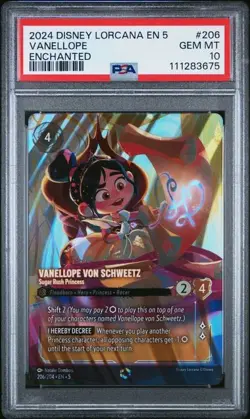 DISNEY LORCANA ENCHANTED #206 VANELLOPE VON SCHWEETZ SUGAR RUSH PRINCESS PSA 10 - Image 1