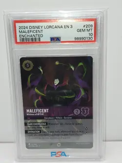 PSA 10!!! Maleficent - Mistress of All Evil Disney Lorcana Enchanted #209 EN 3 - Image 1