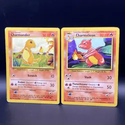 Vintage 🔥 Charmander & Charmeleon 🔥 Base Set Pokemon TCG Cards 1999 WOTC NM - Image 1