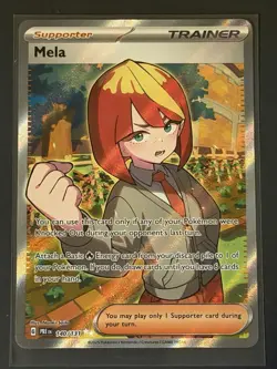 Pokemon TCG Trainer Mela Ultra Rare Holo Card 140/131 Prismatic Evolutions - Image 1