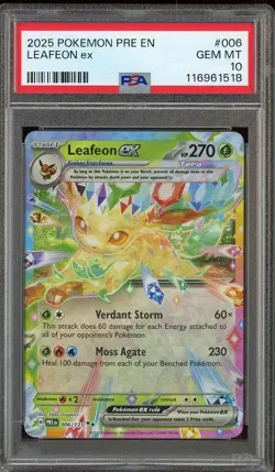 #3 2025 Pokemon PRE EN Double Rare #006 Leafeon ex PSA 10 GEM MINT - Image 1
