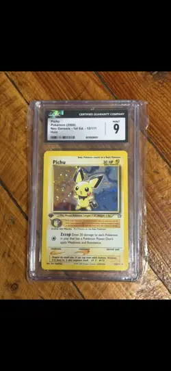 2000 Pokemon Neo Genesis Pichu #12 1st Edition holo TCG Card CGC 9 - Image 1