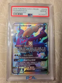 Pokemon 2019 Sun Moon Hidden Fates Darkrai GX SV70 Full Art Rare PSA 10 - Image 1