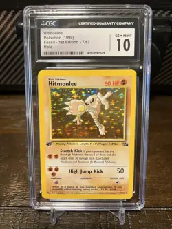 CGC 10 1999 Pokemon TCG Fossil Set 1ST EDITION Hitmonlee HOLO RARE 7/62 - Image 1