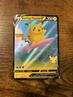 Surfing Pikachu V Ultra Rare Holofoil Celebrations 008/025 NM Pokemon Card - Image 1