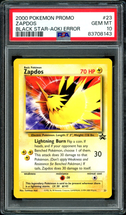 Pokemon TCG Black Star Promo Zapdos "Aoki" Error WOTC 2000 PSA 10 - Image 1
