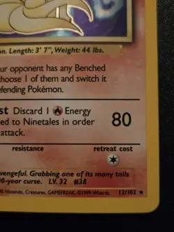 Pokemon Ninetales Holo Rare 12/102 Base Set Vintage LP-MP Conditon - Image 5