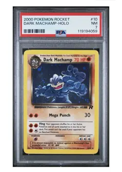 2000 POKEMON ROCKET #10 DARK MACHAMP-HOLO PSA 7 NM 10/82, Free Shipping - Image 1