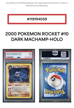 2000 POKEMON ROCKET #10 DARK MACHAMP-HOLO PSA 7 NM 10/82, Free Shipping - Image 3