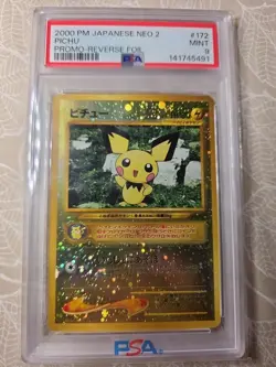 PSA 9 Pichu No. 172 Neo Premium File 2 Promo Reverse Holo Pokemon Card F/S - Image 1