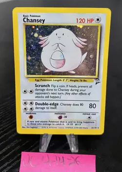 Pokemon TCG Base Set 2 Chansey Holo Card 3/130 Vintage FREE SHIP - Image 1