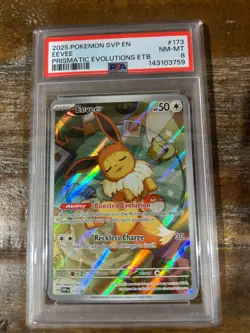 POKEMON 2025 Prismatic Evolutions ETB EEVEE Full Art SVP En #173 PSA 8 RARE 5 - Image 1