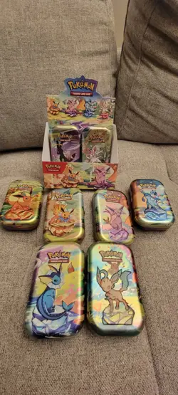Prismatic Evolutions Empty Mini Tin Set Of 9 with Display + 9 Coins /Art Cards - Image 2