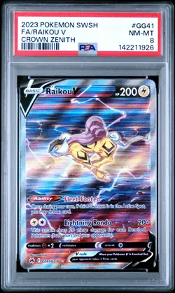 2023 POKEMON SWORD & SHIELD CROWN ZENITH #GG41 FULL ART/RAIKOU V PSA 8 - Image 1