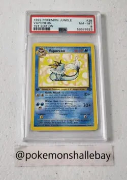 Vaporeon 1st Edition 12/64 - Jungle Set *PSA 8 - NM-MT* Rare Pokemon Card - Image 1