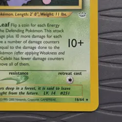 Celebi 16/64 Neo Revelation Rare Non-Holo Unlimited WOTC Pokemon Card MP - Image 4