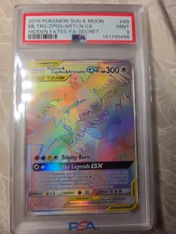 POKEMON SUN & MOON HIDDEN FATES 2019 FA/MOLTRES & ZAPDOS & ARTICUNO GX PSA 9 - Image 1