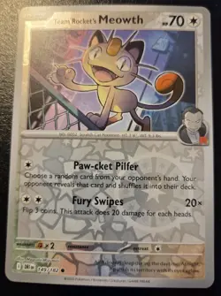 Team Rocket's Meowth 149/182 Reverse Holo Common Destined Rivals Pokemon TCG - Image 1