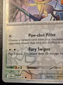 Team Rocket's Meowth 149/182 Reverse Holo Common Destined Rivals Pokemon TCG - Image 4