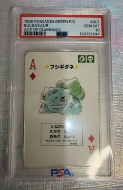Nintendo 1996 Pokemon Green P/C Bulbasaur Ace of Diamonds #001 PSA 10 - Image 1