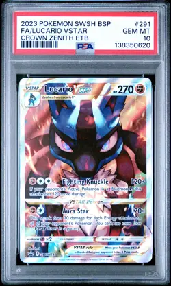 2023 POKEMON SWSH BLACK STAR PROMO #291 FULL ART/LUCARIO VSTAR PSA 10 - Image 1