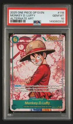 2025 ONE PIECE OP13-CARRYING ON HIS WILL ALTERNATE ART MONKEY D LUFFY PSA 10 Gem - Image 1