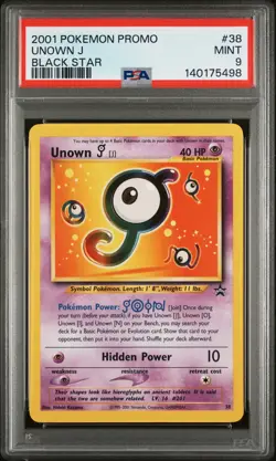 2001 POKEMON PROMO BLACK STAR #38 UNOWN J PSA 9 - Image 1
