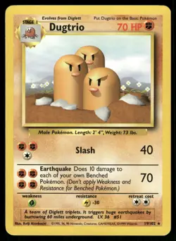 Dugtrio 19/102 Rare Base Set Unlimited Pokemon Moderately Played - Image 1
