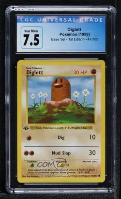 Diglett Shadowless 1st Ed. Pokemon Base Set CGC 7.5 1999 - Image 1