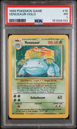 PSA 1 PR 1999 Base Set Venusaur 15/102 Holo Foil Pokemon WOTC Unlimited - Image 1